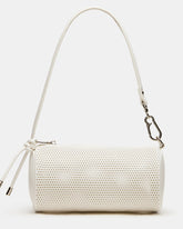PRIYA Perforated Bag White Mini Barrel Shoulder Handbag | Steve Madden