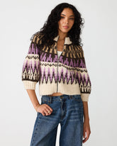 ADLEY Multi Zip-Up 3/4 Sleeve Bubble Women's Sweater Top | Steve Madden