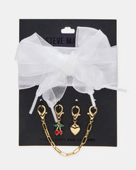 SHOE LACES AND CHARMS White Bow Lace & Cherry Heart Charms Shoe Accessory | Steve Madden