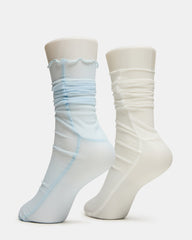 2 PACK SOFIA SOLID MESH CREW SOCKS LIGHT BLUE Women's Crew Socks | Steve Madden