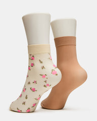 2 FLOWER PACK SHEER ANKLET SOCKS VANILLA Women's Anklet Socks | Steve Madden