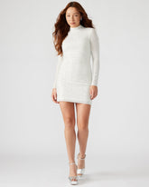 KRISTA Dress White | Women's Long-Sleeved Bodycon Rhinestone Mini Dress | Steve Madden