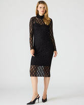 VIVIENNE Black Studded Lace Women's Mock Neck Midi Dress | Steve Madden