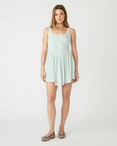TIANNA Powder Puff Sleeveless Linen Pearls Women's Mini Dress | Steve Madden