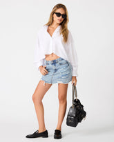 GIANA Vintage Blue Distressed Denim Women's Mini Skirt | Steve Madden