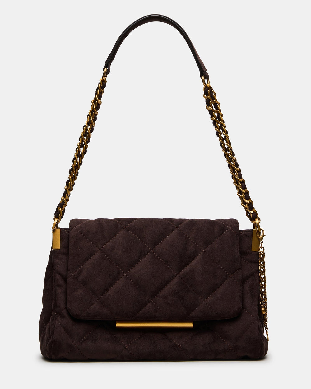 COLETTE Chocolate Quilted Chain Shoulder Handbag | Steve Madden