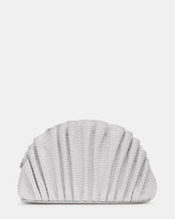 DELMAR Bag White Ruffled Pleated Semi-Circle Crossbody Clutch Handbag | Steve Madden