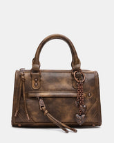 ELIDE Distressed Brown Top Handle Satchel Crossbody Handbag | Steve Madden