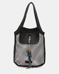 MAKIA Black Women's Crystal Rhinestone Shoulder Strap Net Tote Handbag | Steve Madden