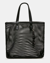 MISHA Black Mesh Beaded Bag Charm Tote Handbag | Steve Madden