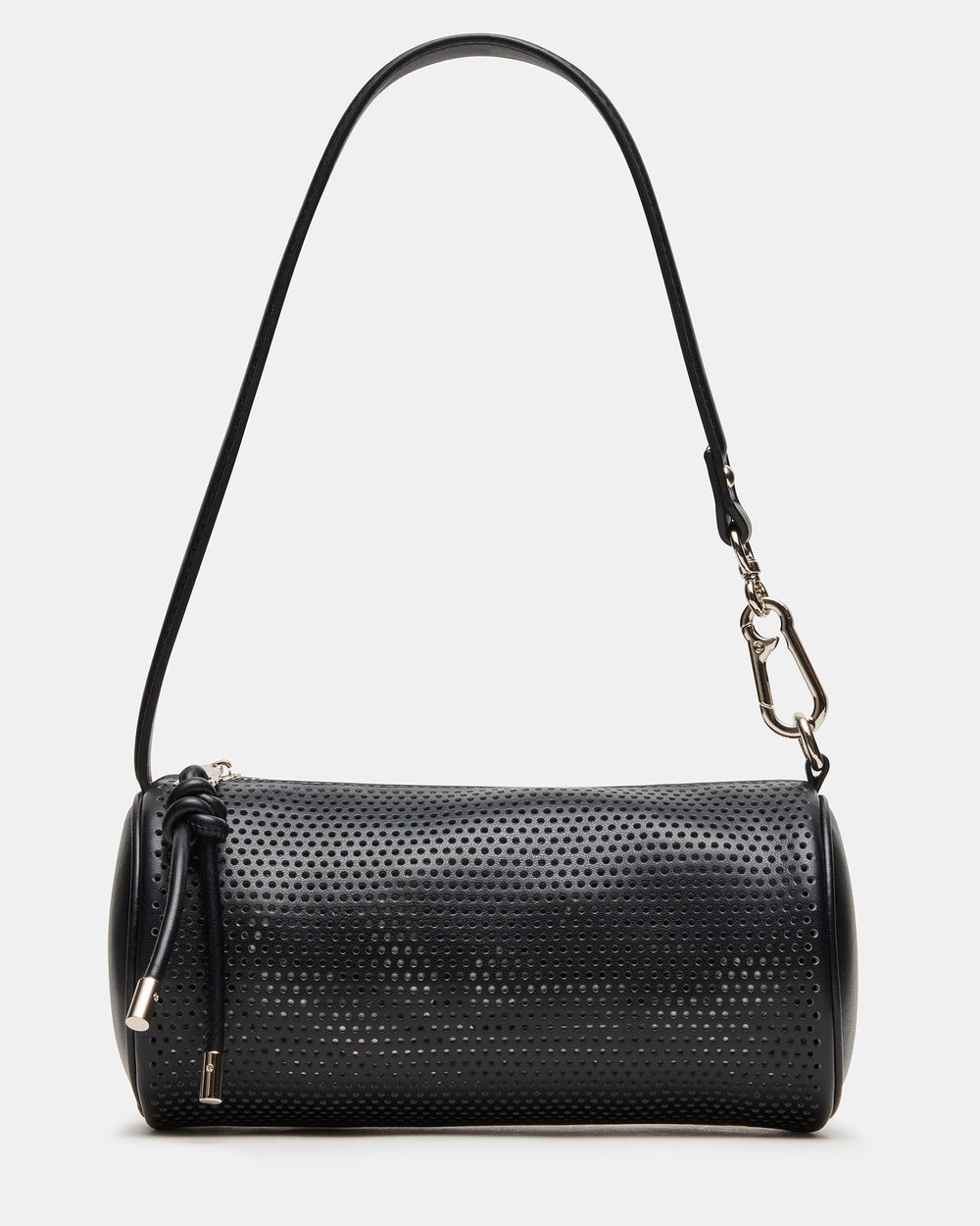 PRIYA Perforated Bag Black Mini Barrel Shoulder Handbag | Steve Madden