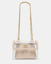 SCOOP Champagne Clear Transparent Pouch Crossbody Handbag | Steve Madden