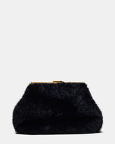 SEFINA Faux Fur Black Kiss-Lock Oversized Clutch Handbag | Steve Madden