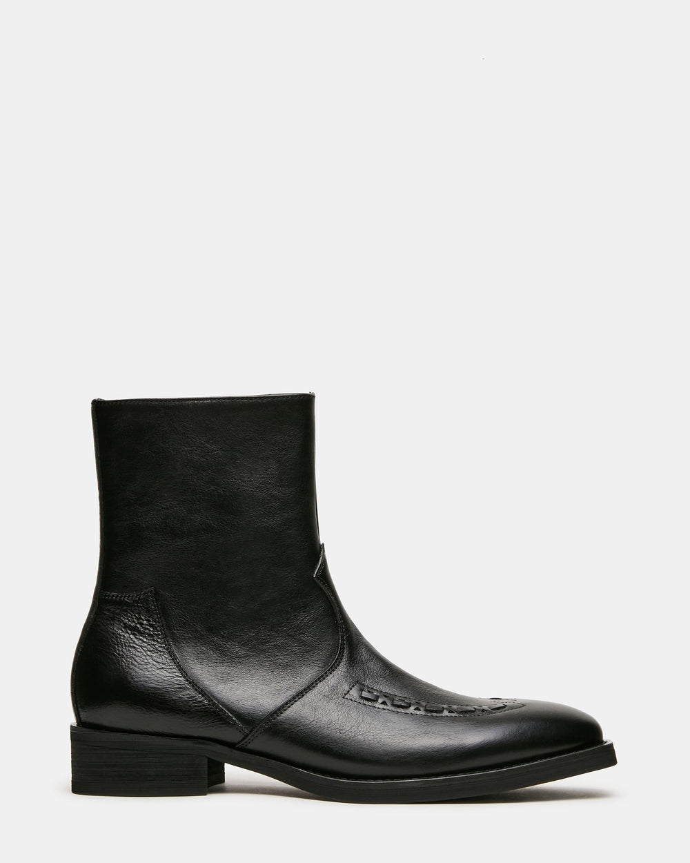 THIAGO Black Leather Woven Western Men's Ankle Boot | Steve Madden