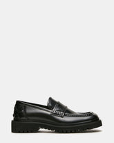 VINCENZO Black Leather Square-Toe Lug Slip-On Men's Loafer | Steve Madden
