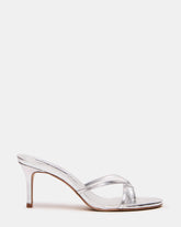 CLARI Silver Leather Strappy Thong Women's Kitten Heel | Steve Madden