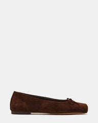 ELEVE Chocolate Brown Suede Ballet Square-Toe Women's Flat | Steve Madden