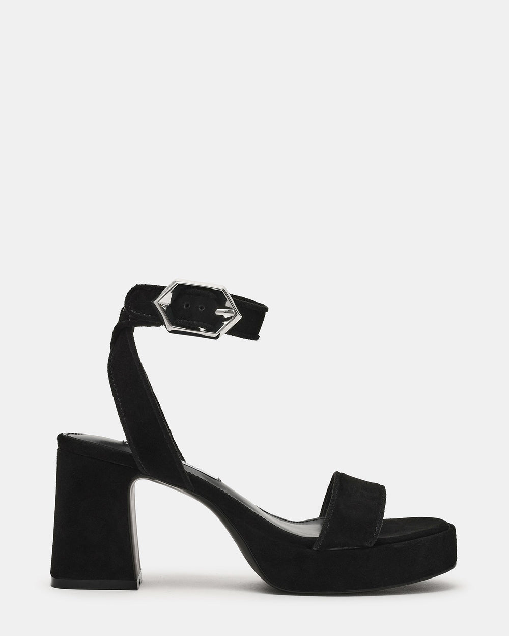ELIDA Black Suede Ankle Strap Platform Women's Block Heel | Steve Madden