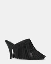 ESKA Black Leather Fringe Mule Women's Heel | Steve Madden