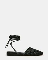 FLUTTER Black Leather Woven Mule Leg-Ties Strappy Women's Flat | Steve Madden