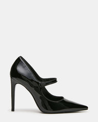 JAINE Black Patent Pointed-Toe Mary Jane Pump Stiletto Women's Heel | Steve Madden