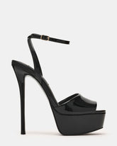 JEZZICA Black Patent Platform Stiletto Ankle Strap Women's Heel | Steve Madden