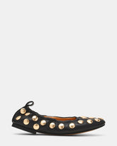 LANTA Black Leather Studded Gold-Detail Round-Toe Women's Flat | Steve Madden