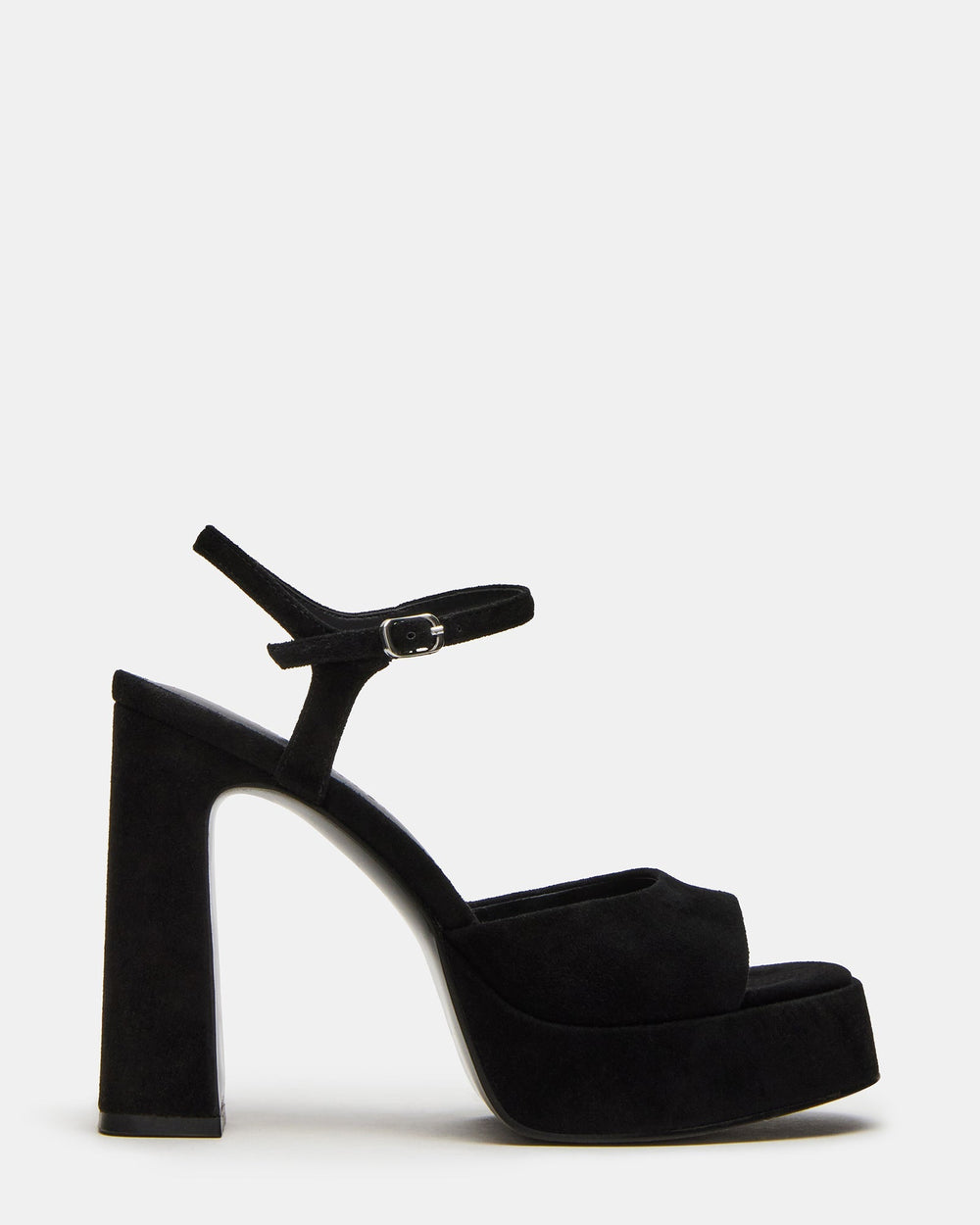LINADRA Black Suede Women's Platform Square-Toe Strappy Heel | Steve Madden