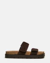 LUTHER Brown Suede Velcro Strap Slip-On Square-Toe Women's Sandals | Steve Madden