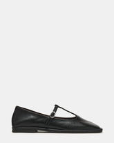 MACBETH Black Leather T-Strap Square-Toe Ballet Women's Flat | Steve Madden