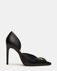 NYSA Stone Black Leather Pointed-Toe Pump Stiletto Women's Heel | Steve Madden