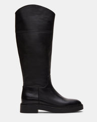 RADKE Black Leather Knee-High Rounded Toe Riding Women's Boot | Steve Madden