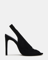 SASHA Black Suede Peep-Toe Stiletto PVC Strap Women's Heel | Steve Madden