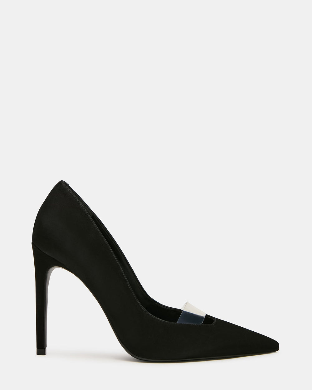 SILVANA Black Nubuck Pointed-Toe Pump Stiletto PVC Strap Women's Heel | Steve Madden