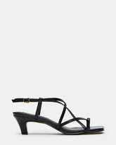 TRIANA Black Leather Strappy Square-Toe Thong Women's Kitten Heel | Steve Madden