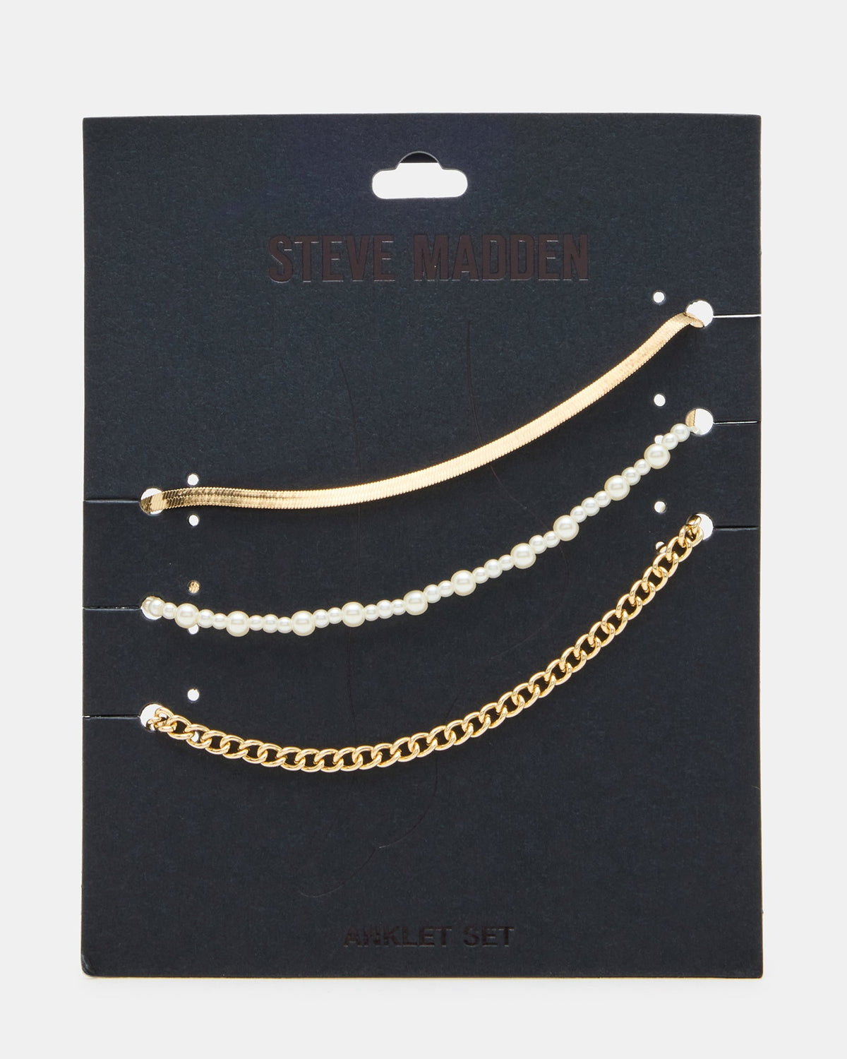 3-PIECE CHAIN ANKLET SET Women's Gold Chain Pearl Embellished Anklet Set | Steve Madden