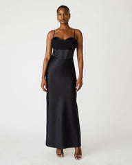 CARMELA Black Satin Bustier Corset Maxi Women's Prom Dress | Steve Madden