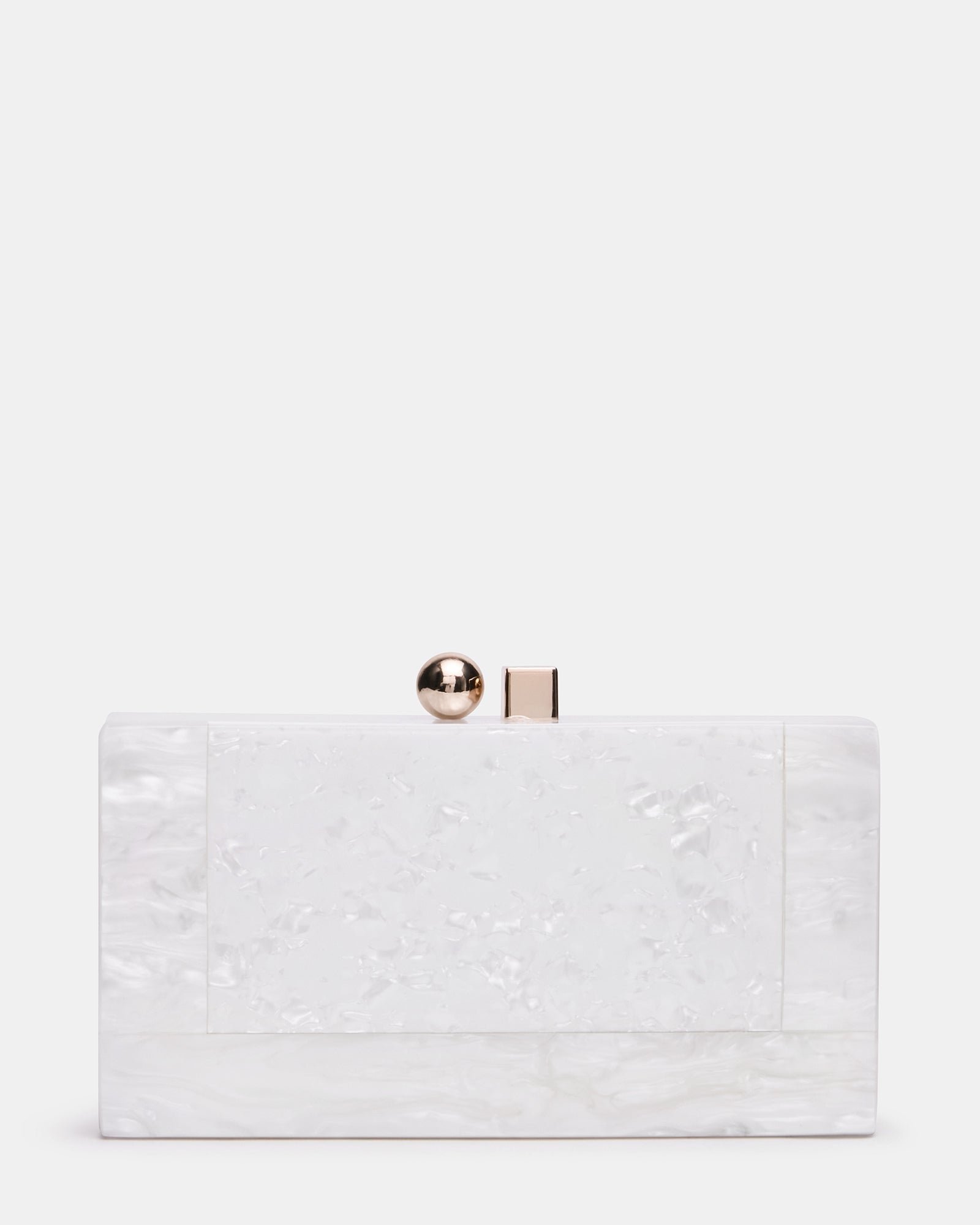 CAMILAA Bag White Geometric Pearlescent Minaudiere Crossbody Clutch Handbag | Steve Madden