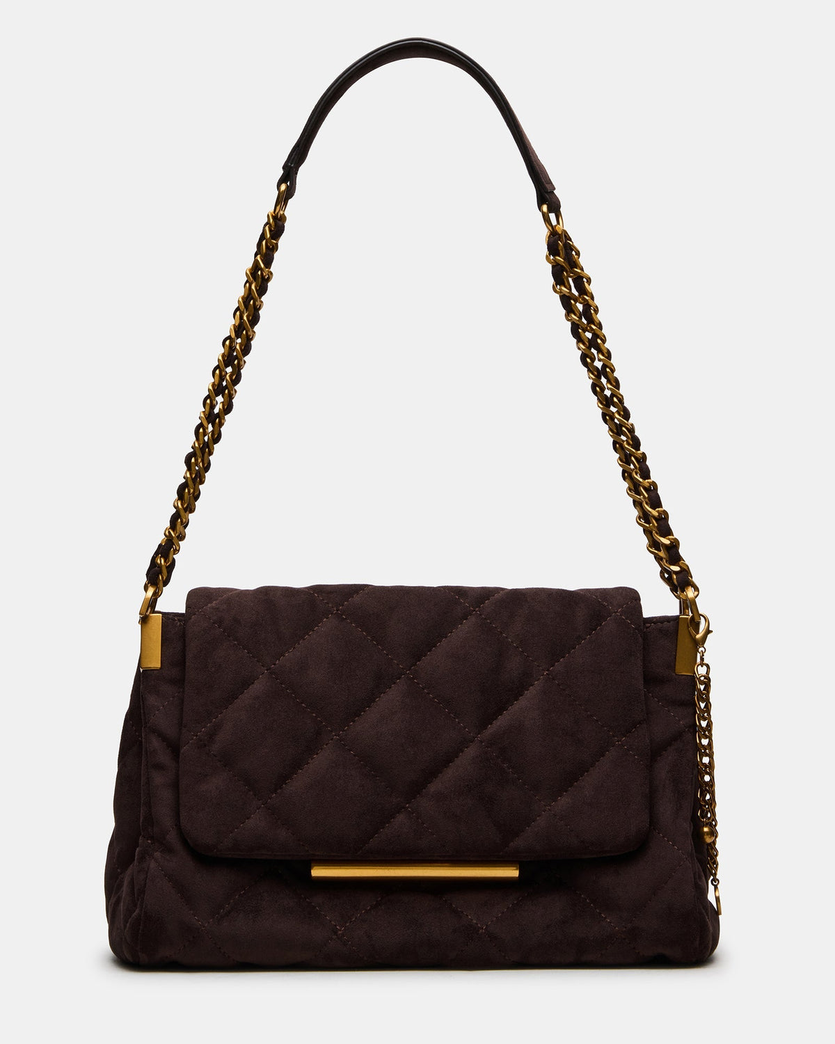 COLETTE Chocolate Quilted Chain Shoulder Handbag | Steve Madden