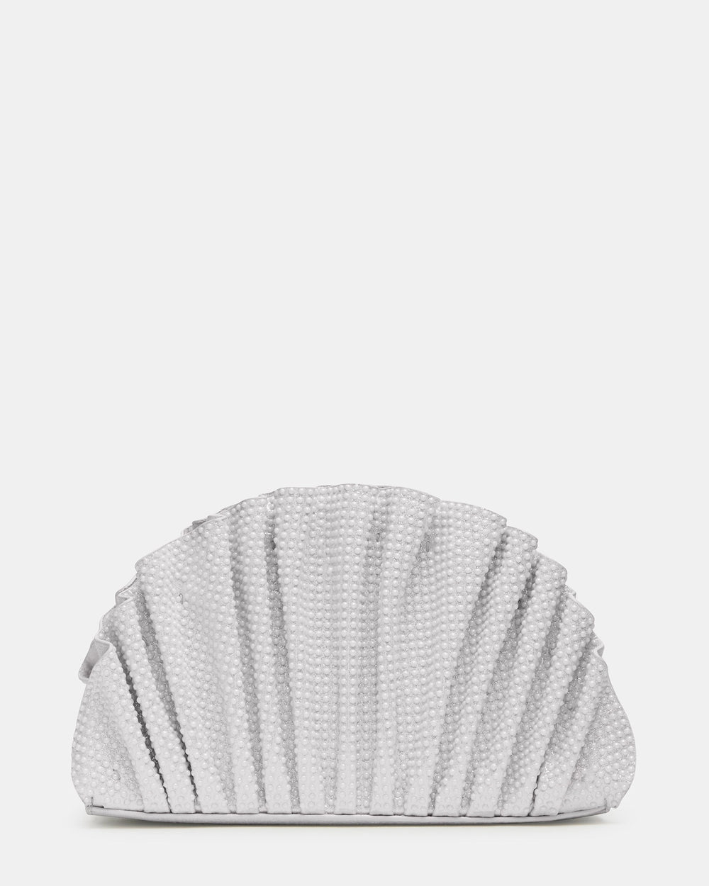 DELMAR Bag White Ruffled Pleated Semi-Circle Crossbody Clutch Handbag | Steve Madden