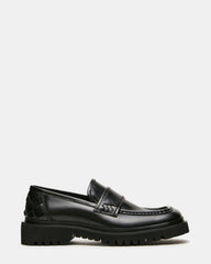 VINCENZO Black Leather Square-Toe Lug Slip-On Men's Loafer | Steve Madden