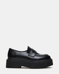 BERKSHIRE Black Leather Platform Lug Women's Penny Loafer | Steve Madden