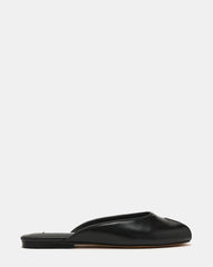 BLOSS Black Leather Peep-Toe Mule Slip-On Women's Flat | Steve Madden