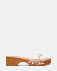 FREDI Clear Mule Buckle Studded Platform Wood-Bottom Women's Sandal | Steve Madden
