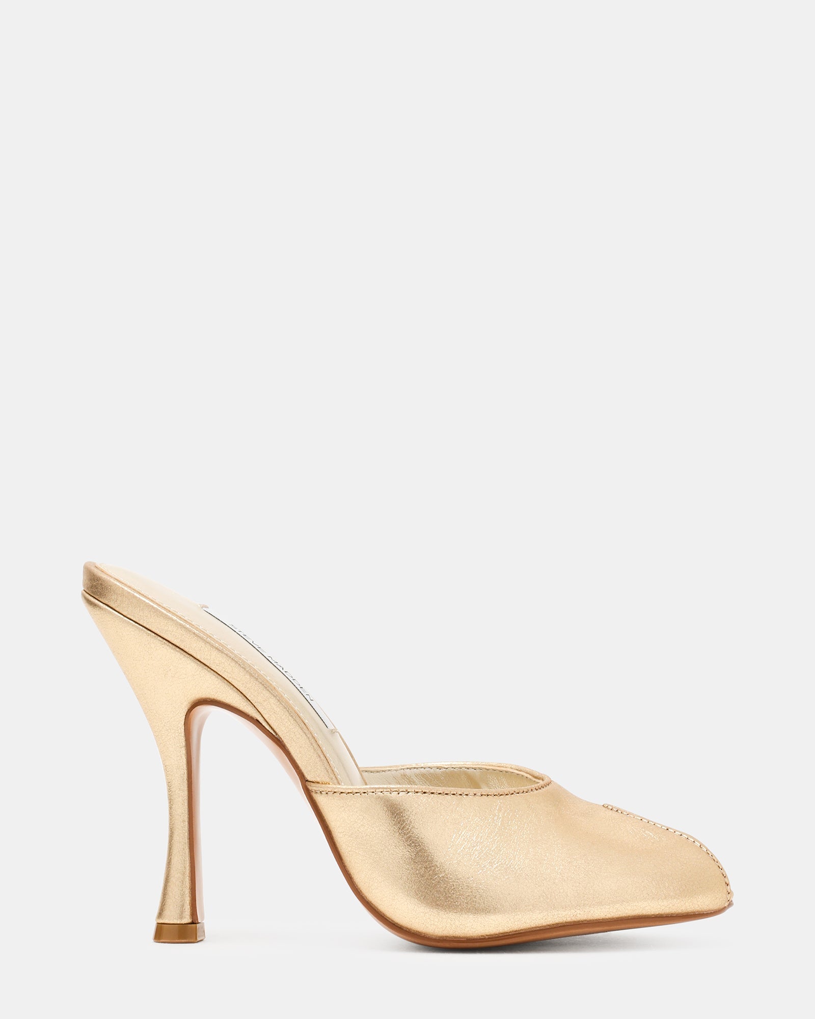 JULES Gold Leather Peep Toe Mule Women's Heel | Steve Madden