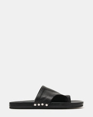 KESSEY Black Leather Thong Toe-Strap Studded Women's Sandal | Steve Madden