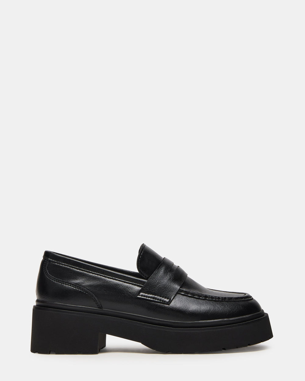 LAYKEN Black Leather Platform Lug Women's Loafer | Steve Madden