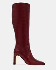 LOVELIES Dark Cherry Leather Square-Toe Knee-High Women's Boot | Steve Madden