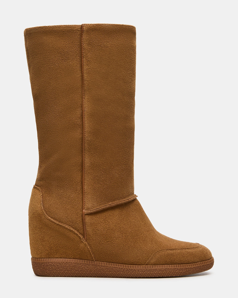 WOODSIDE Chestnut Suede Fold-Over Wedge Women's Boot | Steve Madden