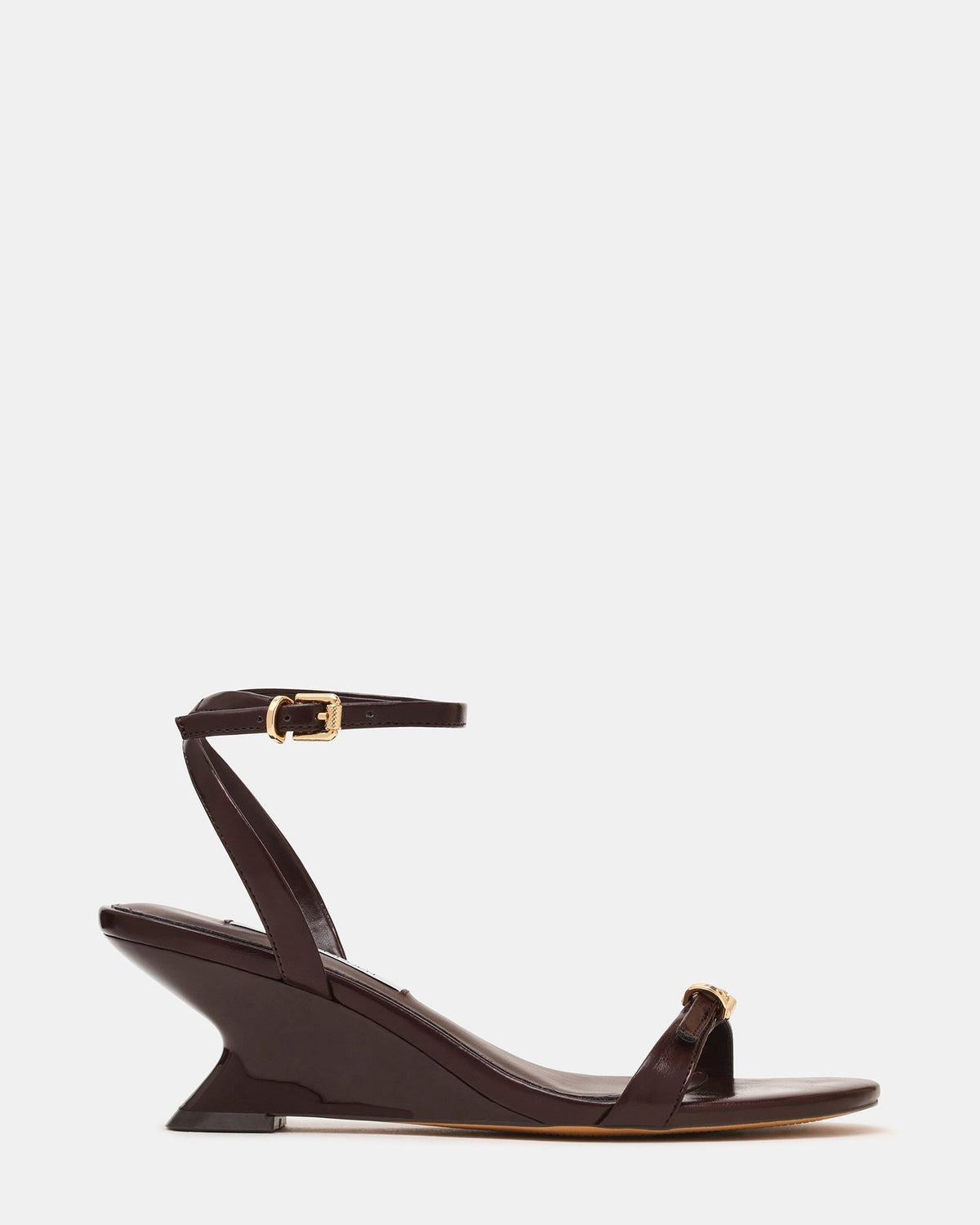 ZALOMA Espresso Buckle-Detail Wedge Ankle Strap Women's Heel | Steve Madden